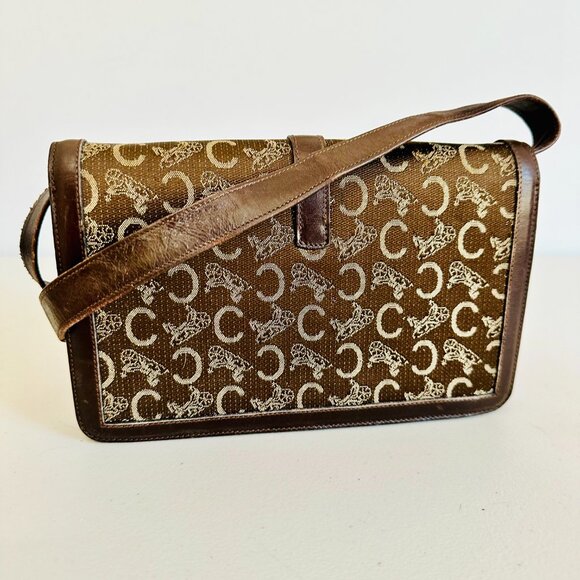 CELINE PARIS 2-WAY LEATHER AND CANVAS SIGNATURE MONO LOGO SHOULDER BAG VINTAGE - Picture 3 of 10